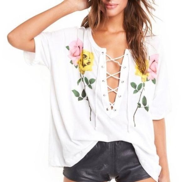 Wildfox Tops - NEW Wildfox Rose Print Lace Up Oversized T…